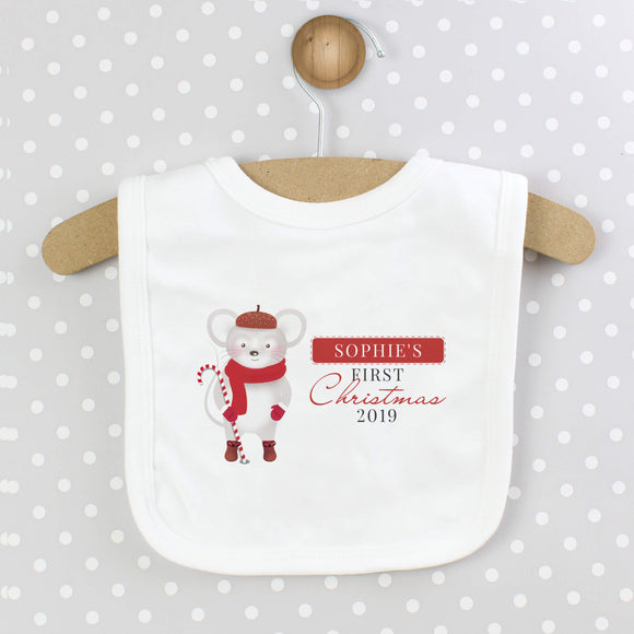 Personalised 1st Christmas Mouse Baby Bib