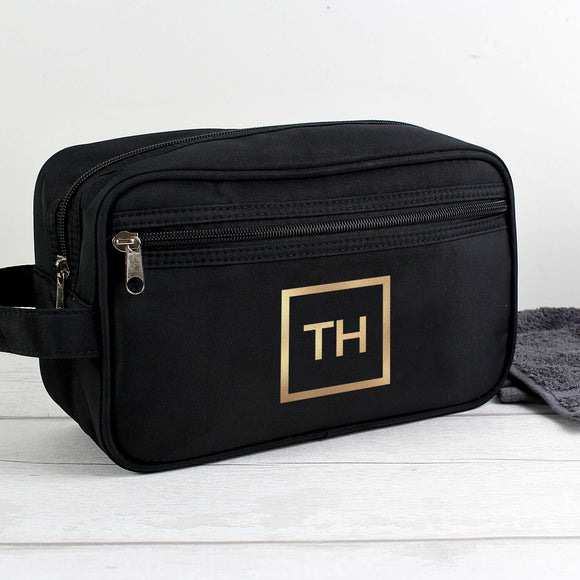 Personalised Black Wash Bag with Gold Initials Main Image