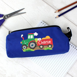 Personalised Blue Tractor Pencil Case