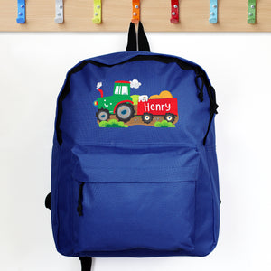 Personalised Blue Tractor School Bag