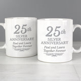 Personalised 25th Silver Anniversary Mug Set