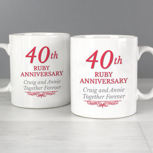 Personalised 40th Ruby Anniversary Mug Set