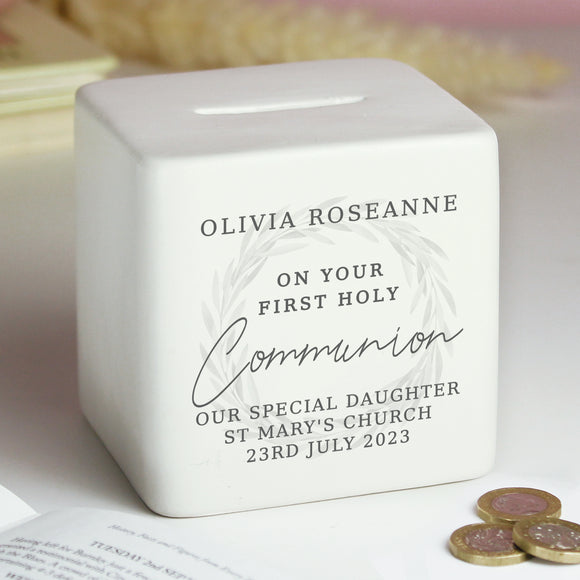 Personalised First Holy Communion Ceramic Square Money Box
