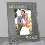 Personalised Mr and Mrs 4x6 Diamante Glass Photo Frame