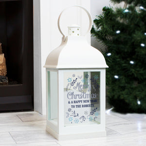 Personalised Christmas Frost White Lantern