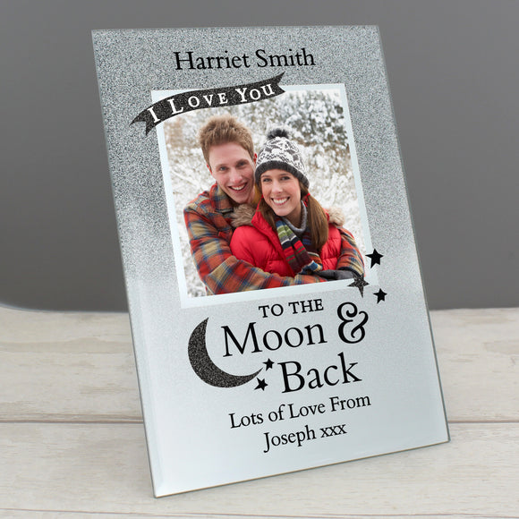Personalised To the Moon and Back 4x4 Glitter Glass Photo Frame