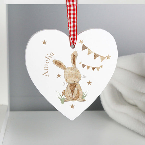 Personalised Heart Shaped Hanging Decoration with Bunny