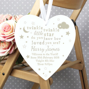 Personalised Wooden Heart Twinkle Twinkle Hanging Sign
