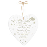 Personalised Wooden Heart Twinkle Twinkle Hanging Sign White Background