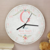 Personalised Large Wooden Clock floral bouqet