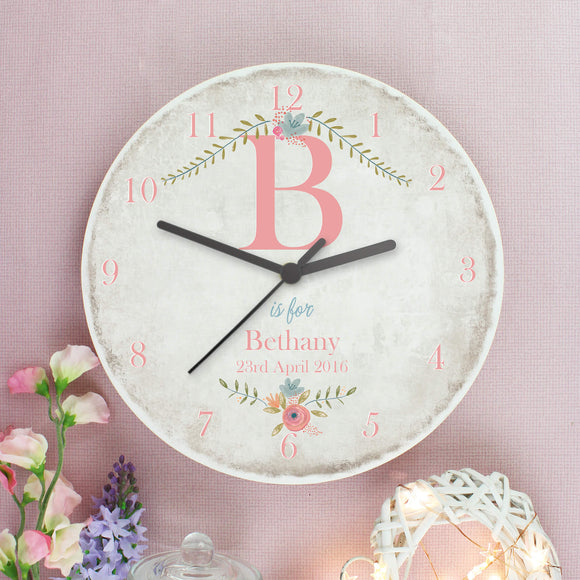 Personalised Initial Shabby Chic Large Wooden Clock Main Image