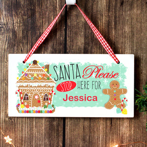 Personalised Gingerbread House Santa Stop Here Wooden Sign – Little Gem ...