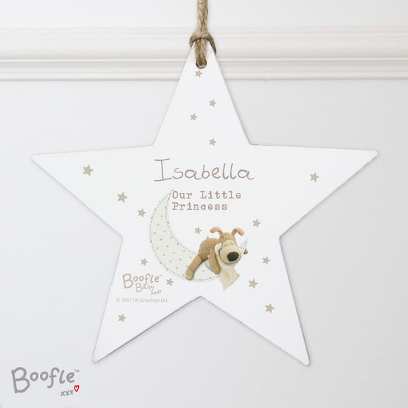 Personalised Boofle Wooden Star Decoration New Baby