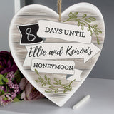 Personalised Honeymoon Countdown Heart Hanging Sign