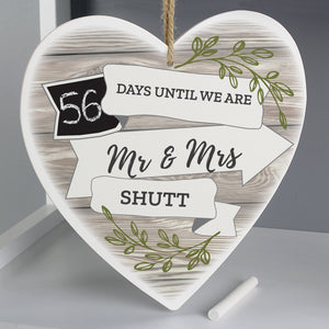 Personalised Wedding Countdown Heart Hanging Sign