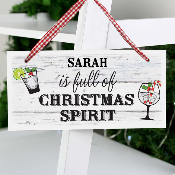 Personalised Christmas Spirit Wooden Hanging Sign