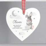 Personalised Hanging Heart with Bunny New Baby