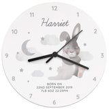 Personalised Bunny New Baby Nursery Clock on White Background