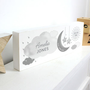 Personalised Wooden Block New Baby Nursery Moon and Stars