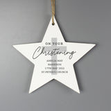 Personalised On Your Christening Wooden Star Decoration
