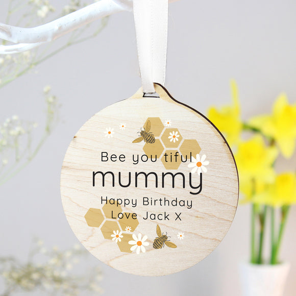 Personalised Bee Round Wooden Decoration