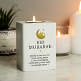 Personalised Eid and Ramadan White Wooden Tea light Holder