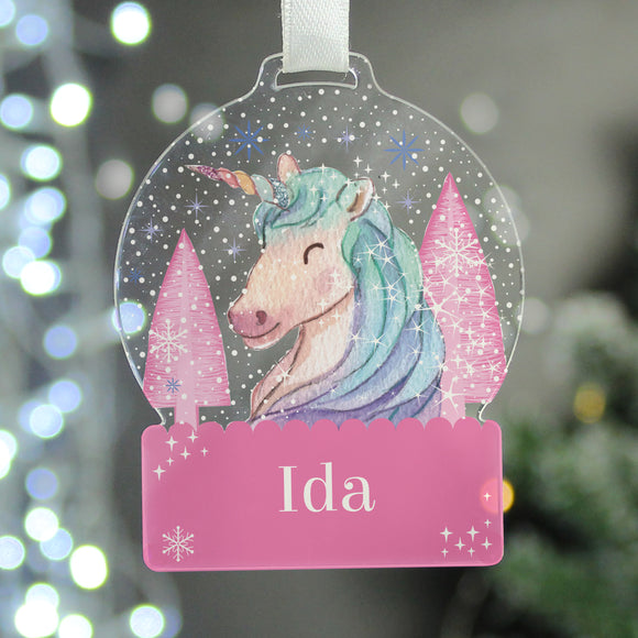 Personalised Unicorn Acrylic Snowglobe Decoration