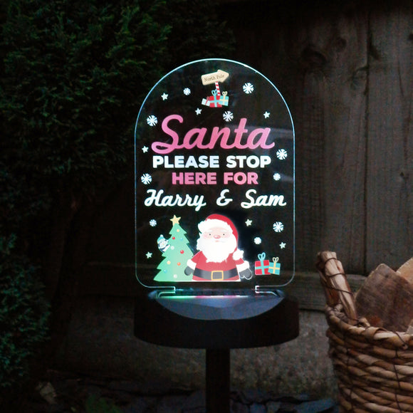 Personalised Santa Stop Here Outdoor Solar Light