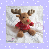 Personalised First Christmas Reindeer Teddy - Brown Reindeer/Red T-shirt