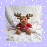 Personalised First Christmas Reindeer Teddy - Brown Reindeer/Red T-shirt