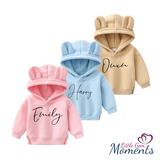 Personalised Bear Ear Hoodie - with Matching Family Sizes. Pink/Blue/Beige