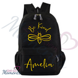 Personalised "Be Kind" Bee Schoolbag/Backpack. Mini or Large. Multiple Colours