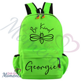 Personalised "Be Kind" Bee Schoolbag/Backpack. Mini or Large. Multiple Colours