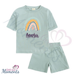 Personalised Kids Tales Rainbow Shorts and T-shirt Set. Rainbow Summer Outfit. Holiday Clothing Set. Gender Neutral Play Clothes.