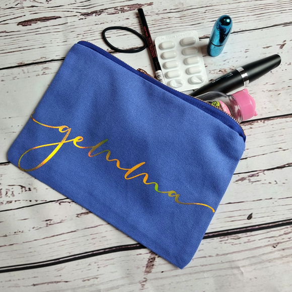 Personalised Canvas Make Up Bag with Rose Gold Zipper