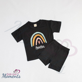 Personalised Girls Rainbow Cycling Shorts & T-shirt Set. Girls Rainbow Summer Outfit. Holiday Clothes for Girls. Matching Sibling Sets.