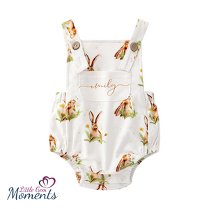 Personalised Printed "The Hare & The Dandelion" Dungaree Romper