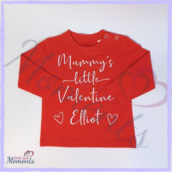Personalised Mummy's Little Valentine T-shirt. Red Long Sleeved Kids Top.