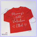Personalised Mummy's Little Valentine T-shirt. Red Long Sleeved Kids Top.