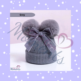 Personalised Kids Pom Pom Winter Beanie Hat with Bow. Winter Knitwear. Multiple Colours
