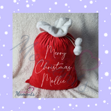 Luxury Plush Velvet Personalised "Merry Christmas" Santa Gift Sacks - Red or Grey - 50cm x 70cm