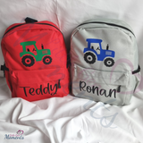 Personalised Pastel Mini Tractor Schoolbag. Multiple Colours