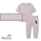 Personalised Kids Tales Short Sleeved Lounge Set. Kids Summer Outfit. Child's Loungewear with Name & Initial.