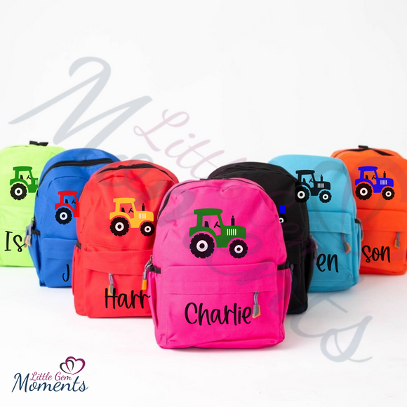 Personalised Vibrant Tractor Schoolbag. Multiple Colours Little