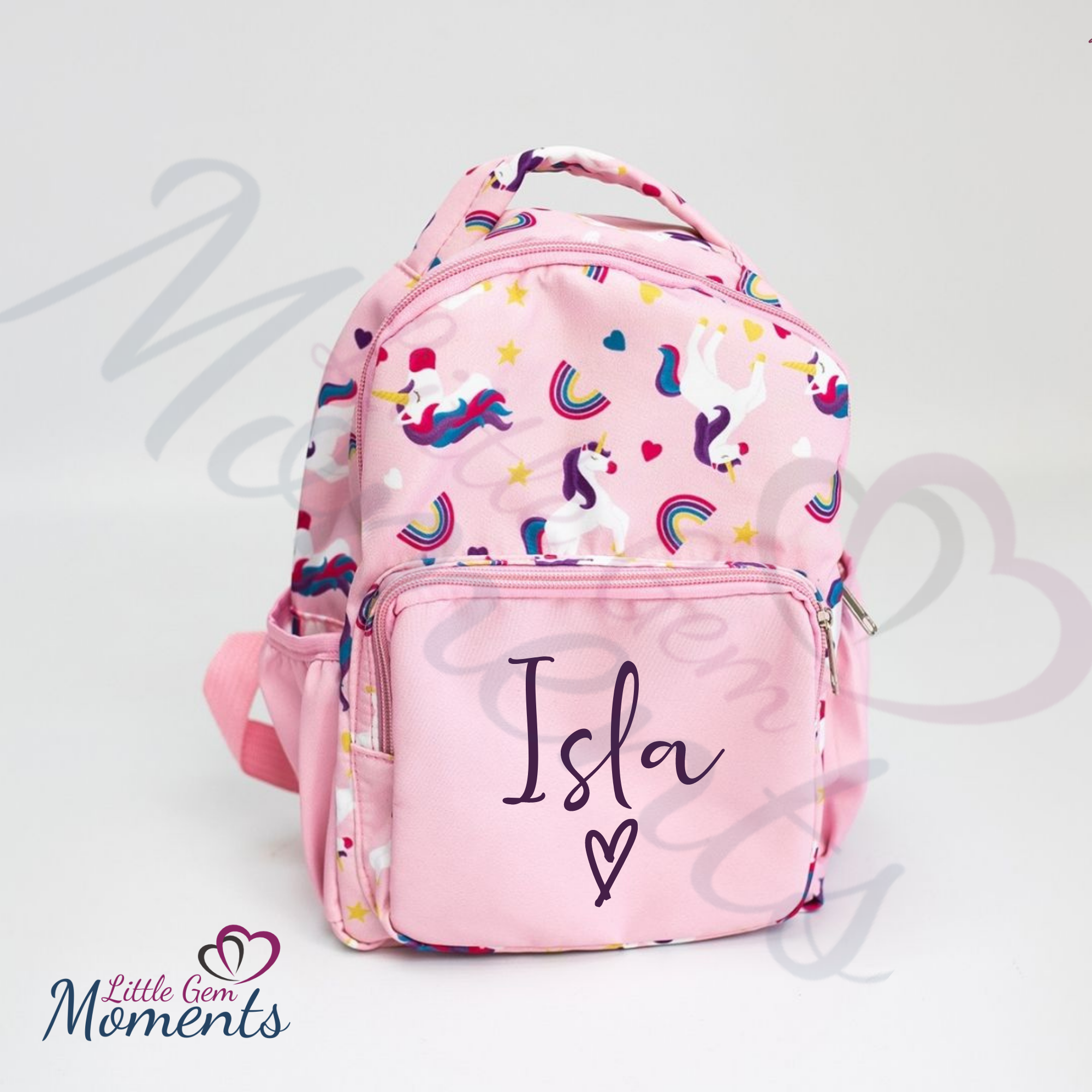 Personalised Kids Pink Unicorn Mini Backpack. Unicorn Schoolbag Nurser Little Gem Moments