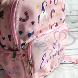 Personalised Kids Pink Unicorn Mini Backpack. Unicorn Schoolbag/Nursery Bag/Holiday Bag. Rainbow Schoolbag.
