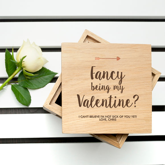 Personalised Fancy Being My Valentine? Oak Photo Cube