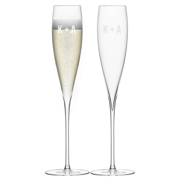 LSA Set of 2 Personalised Champagne Flutes Cross