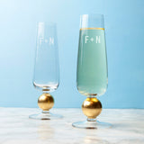 Monogrammed Set of LSA Gold Detail Champagne Glasses Cross