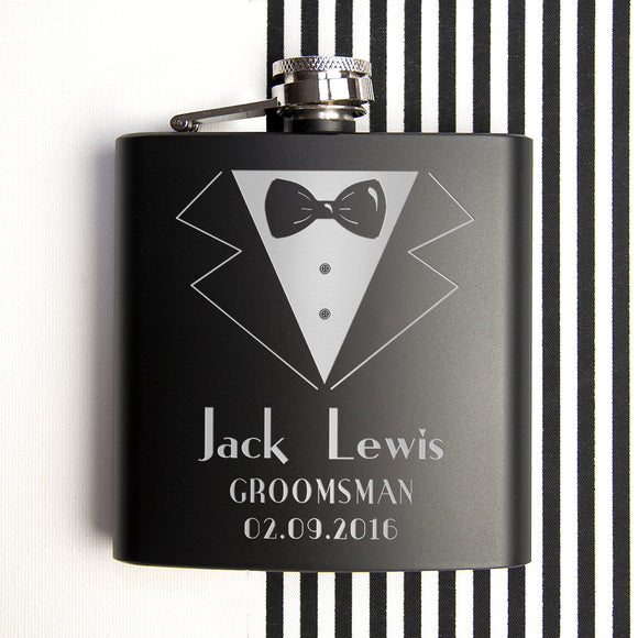 Thank You Groomsman Personalised Black Matte Hip Flask